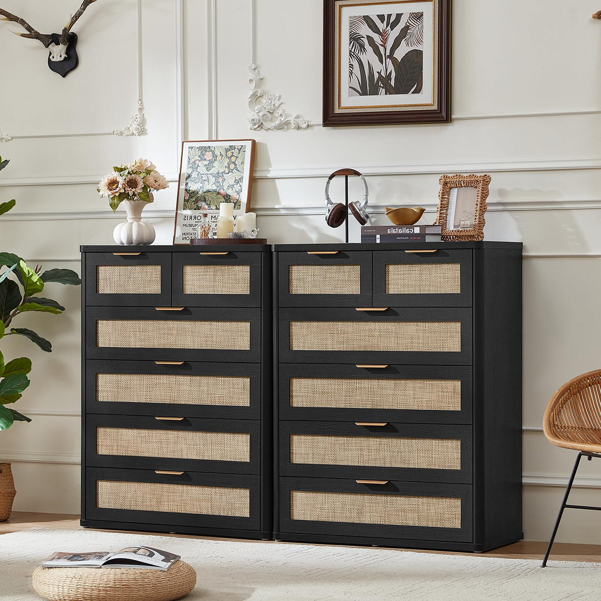 LEYAOYAO Rattan Dresser for Bedroom, 41" Tall Chest of Drawers