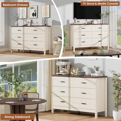 Garvee 6 Drawer Dresser, Wooden Storage Chest of Drawers, White & Brown