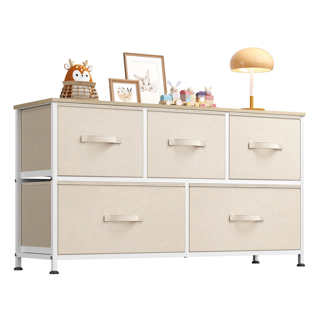 WLIVE Wide Dresser for Bedroom, 5 Drawer Chest of Drawers, Dark Grey