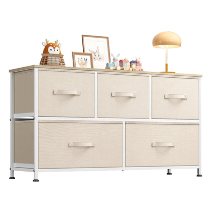 WLIVE Wide Dresser for Bedroom, 5 Drawer Chest of Drawers, Dark Grey