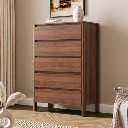 MAISONARIA Walnut 5 Drawer Dresser for Bedroom, 45"Tall Modern Wood Dresser
