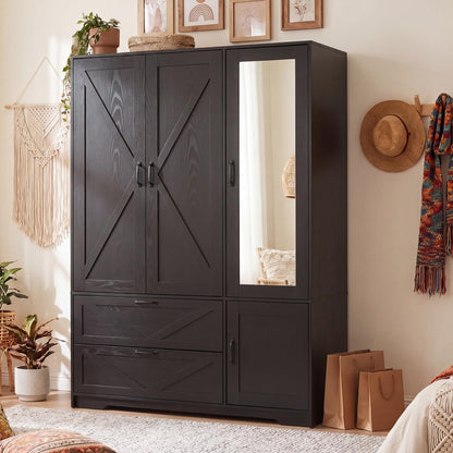 71" Wooden Armoire Wardrobe Closet with Doors and Drawers, Natural