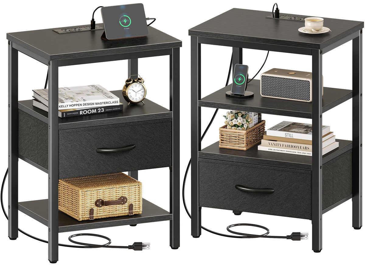 SUPERJARE Nightstand with Charging Station, USB-C Port, Bedside Table