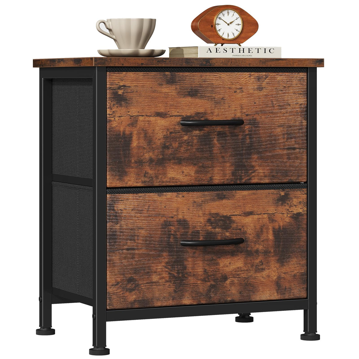 Sweetcrispy Nightstands Set of 2 with 2 Storage Drawer, Small Bedside Table