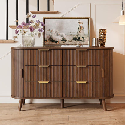 Decofy Fluted 6 Drawer Dresser, 55" Mid Century Modern Chest of Drawers