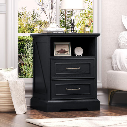 Black Nightstand Set of 2,24" Wide End Table with 3 Large Drawers & Metal Handles,Rustic Farmhouse Wood Small Dresser,Bedside Table,Modern Chest of Drawers for Bedroom,Living Room