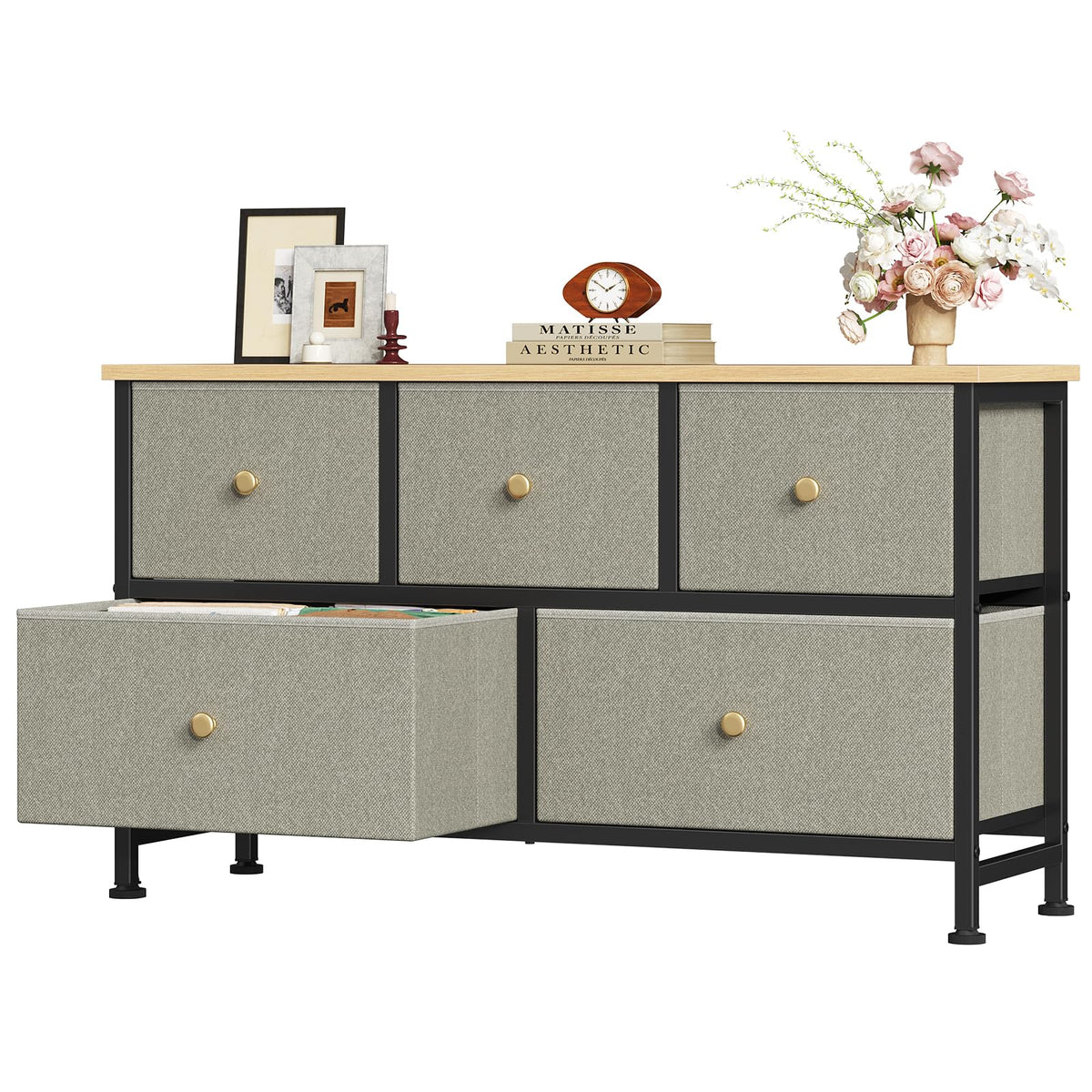 OLIXIS 5 Drawer Black Dresser for Bedroom, Closet Chest Organizer Furniture