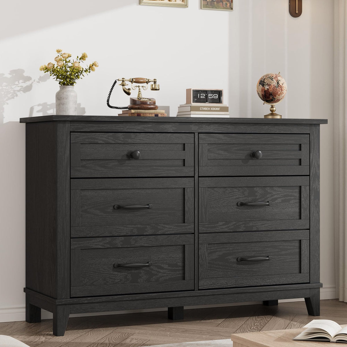 GarveeHome 6 Dresser for Bedroom, 47 in Wide Drawer Dresser with Storage Freestanding, Wooden Closet Storage Chest for Living Room, Bedroom, Entryway, Ash Grey