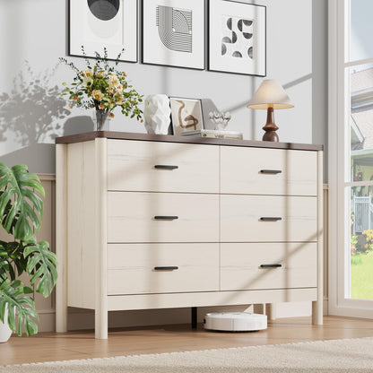 Garvee 6 Drawer Dresser, Wooden Storage Chest of Drawers, White & Brown