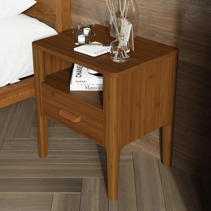 Merax Bamboo Nightstands Set of 2, Night Stands w/Drawer & Shelf, Brown