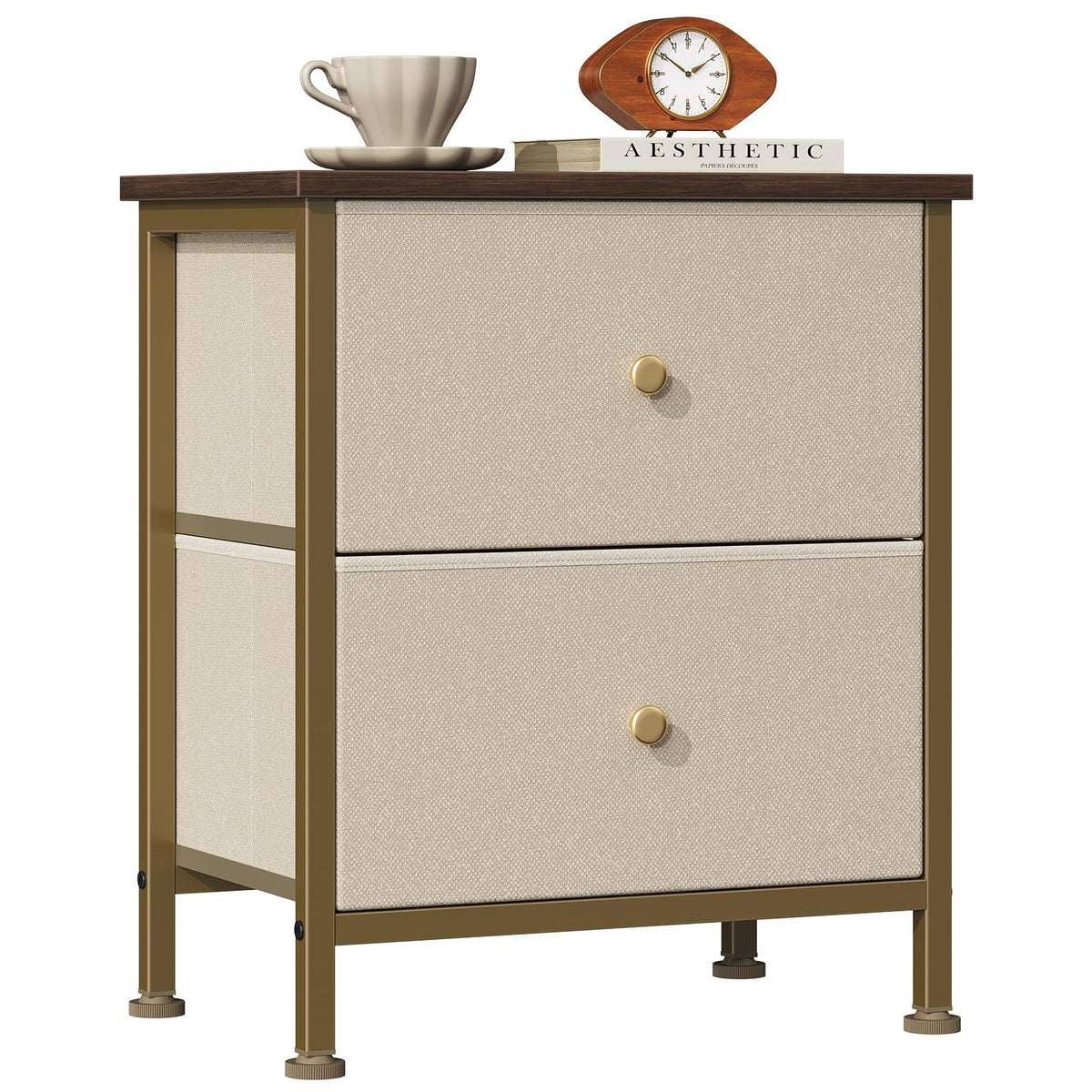 Sweetcrispy Nightstands Set of 2 with 2 Storage Drawer, Small Bedside Table