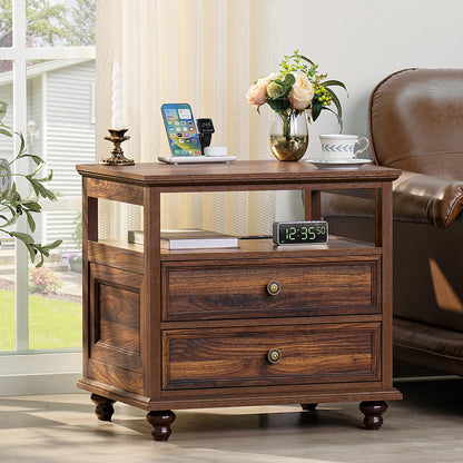 Joaxswe 24" Wide Farmhouse Night Stand Set of 2,Large End Table with 3 Drawers & Metal Handle,Wood Dresser for Bedroom,Bed Side Table Chest of Drawers Cabinet,Natural Nightstand for Living Room,Closet