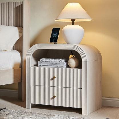 T4TREAM 24" Fluted Nightstand Set of 2 with Charging Station, Dark Walnut