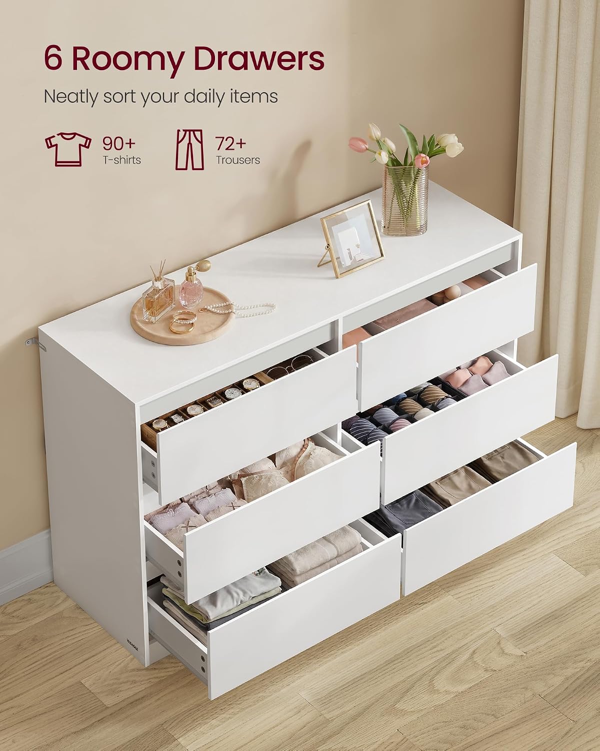 VASAGLE Modern 6-Drawer Dresser, Clothes Storage Cabinet
