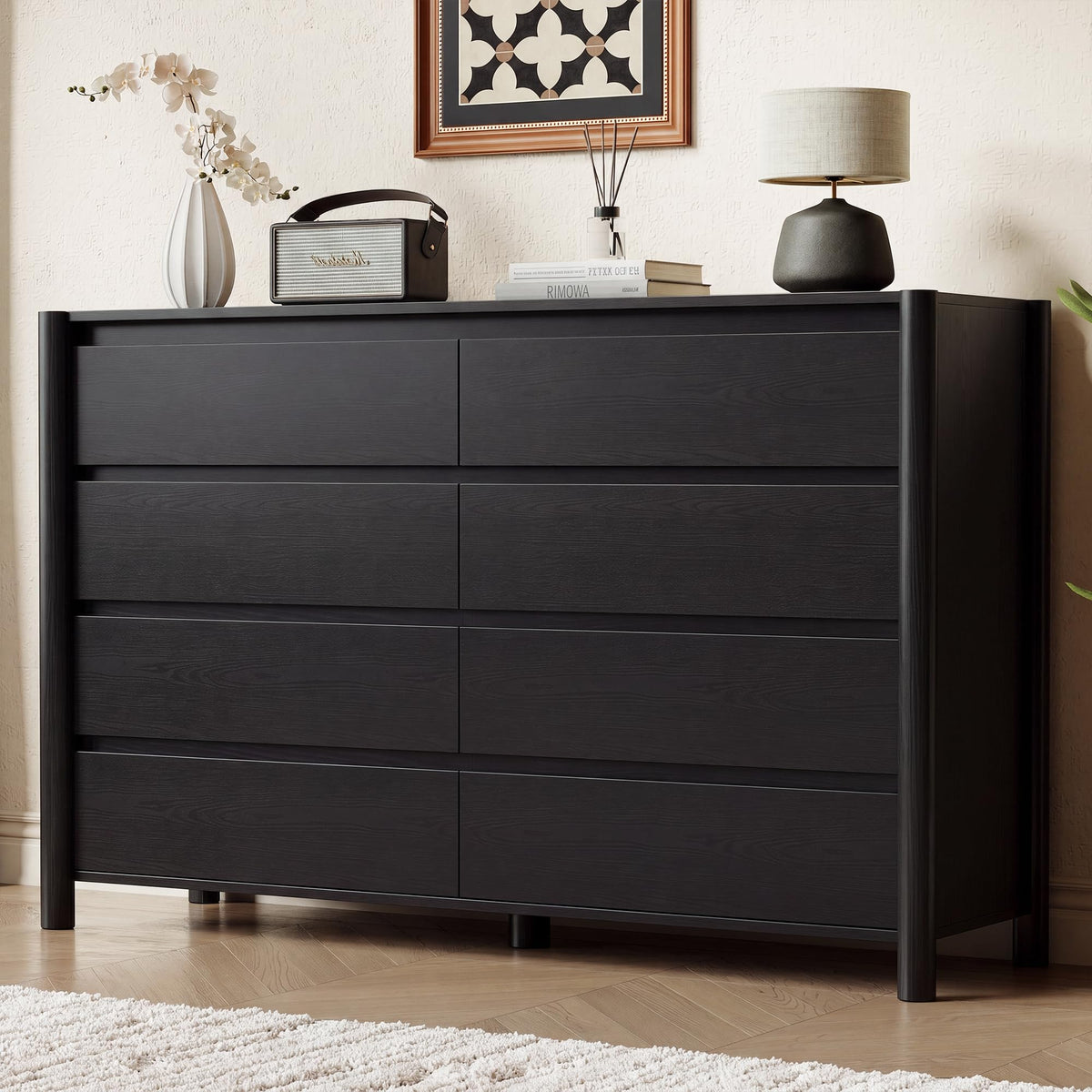 HOUROM Walnut Dresser for Bedroom,63"Wide 9 Drawer Mid Century Modern Chest