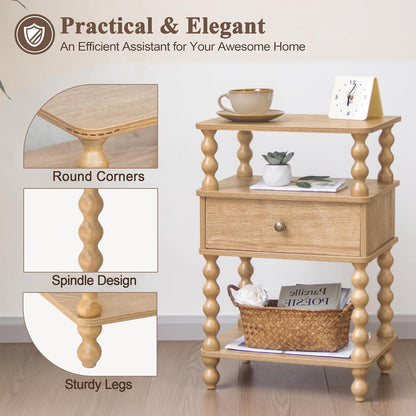 AWASEN Nightstand with Drawer, Walnut Bedside Table with Storage, End Table
