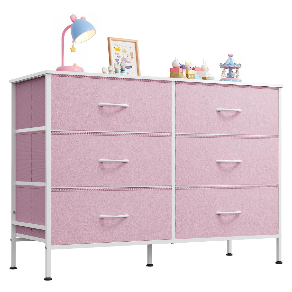 WLIVE Dresser for Bedroom with 6 Fabric Drawers, Rustic Brown