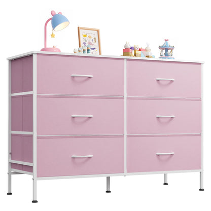 WLIVE Dresser for Bedroom with 6 Fabric Drawers, Rustic Brown