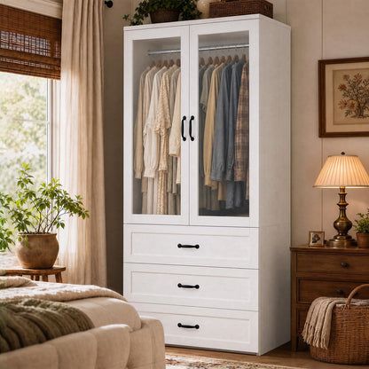Garvee 71'' Armoire Wardrobe Closet with 3Drawers,Farmhouse Wardrobe Closet