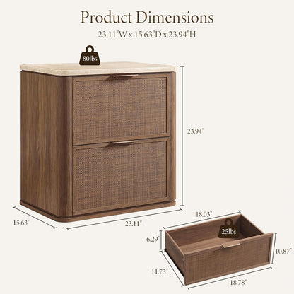 Night Stand Set 2, Rattan Nightstand with 2 Drawers