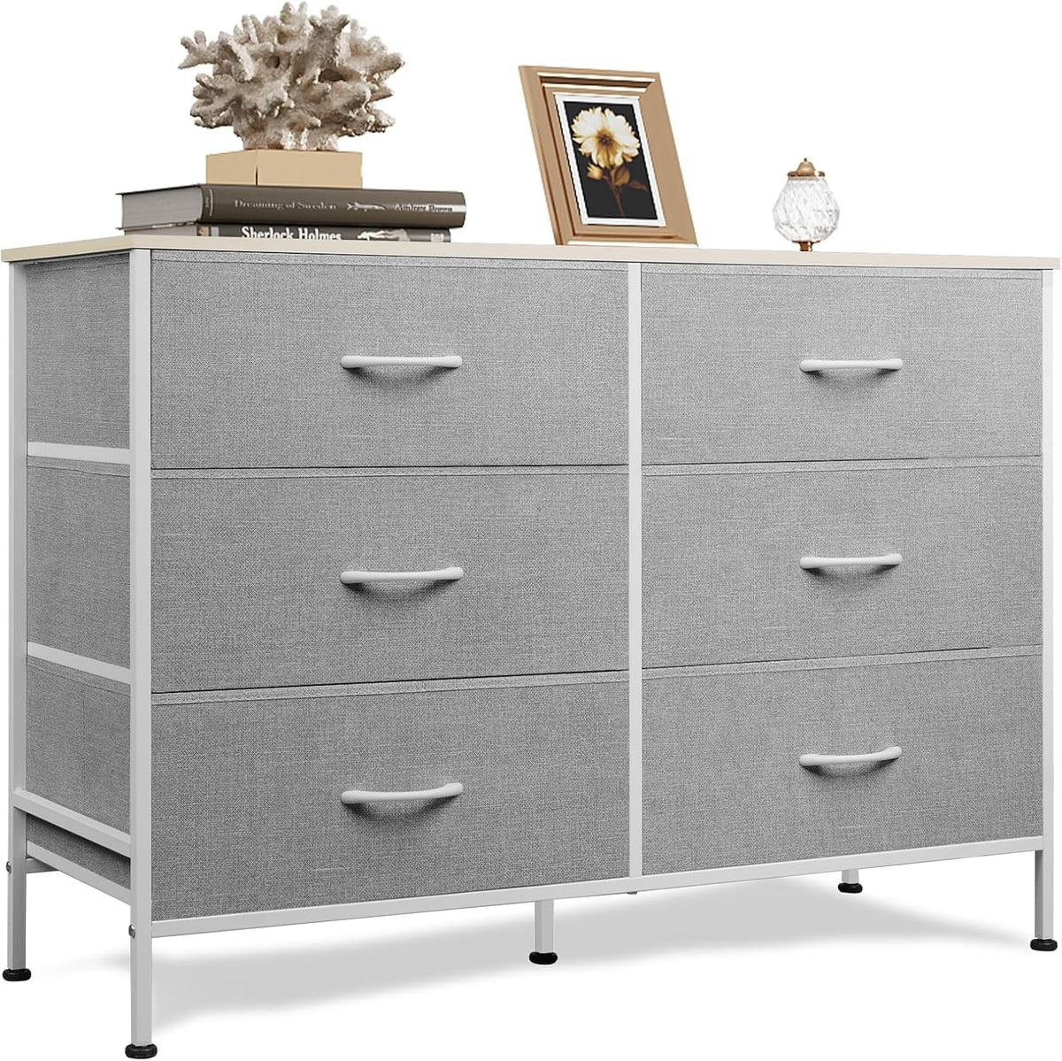 WLIVE Dresser for Bedroom with 6 Fabric Drawers, Rustic Brown