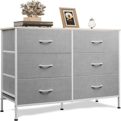 WLIVE Dresser for Bedroom with 6 Fabric Drawers, Rustic Brown