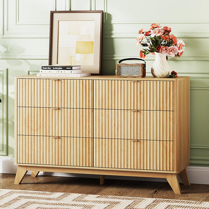 VINGLI Fluted Tall Dresser 5 Drawer, 23.66" W Chest of Drawers, Walnut Wood Dresser for Bedroom Mid Century Modern with Rounded Edge, 23.66" W*15.59" D*44.88" H