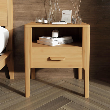 Merax Bamboo Nightstands Set of 2, Night Stands w/Drawer & Shelf, Brown