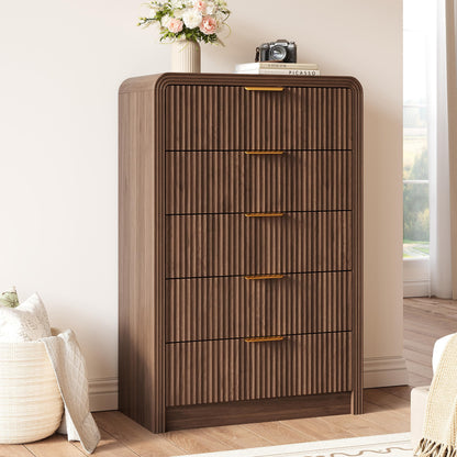 Decofy 47" W Fluted 6-Drawer Dresser for Bedroom, Walnut