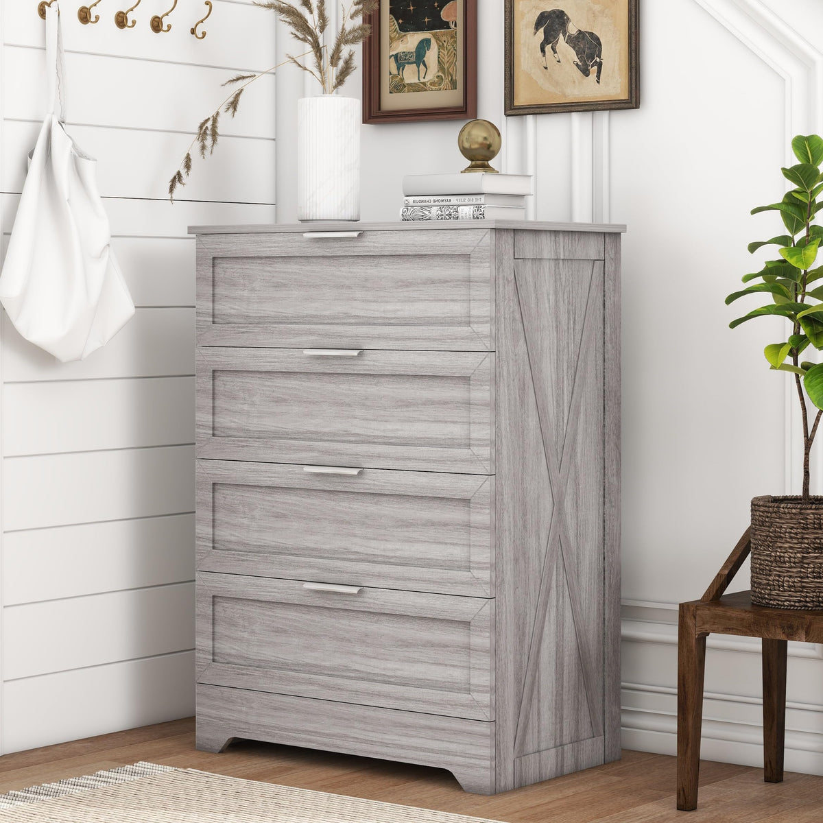 FTZxHKLX White 4 Drawer Dresser for Bedroom, Modern Chest of Drawers