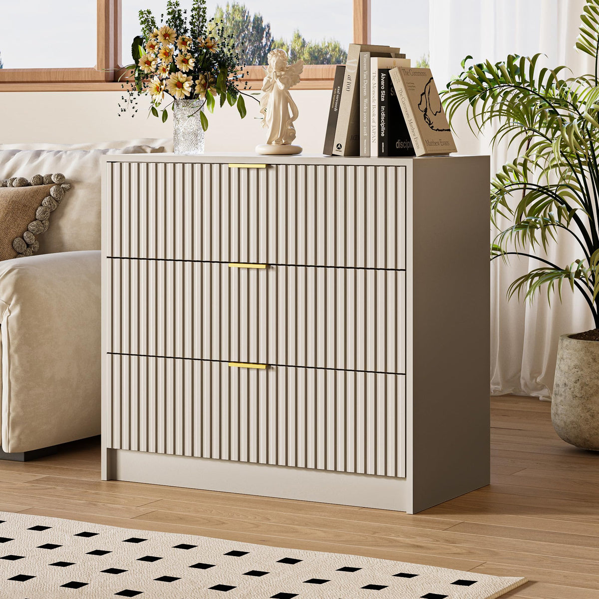 MAISONARIA 55" Wide Fluted 6-Drawer Double Dresser for Bedroom, Black