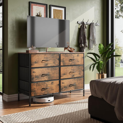 WLIVE Dresser for Bedroom with 6 Fabric Drawers, Rustic Brown