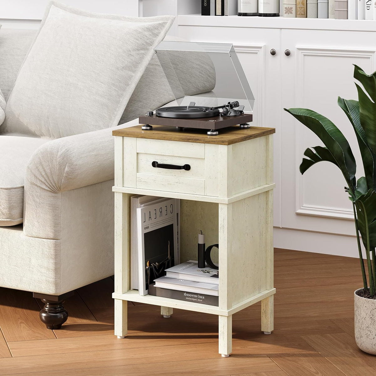 White Farmhouse Nightstands, Nightstand with Drawers, Small Bedside Table