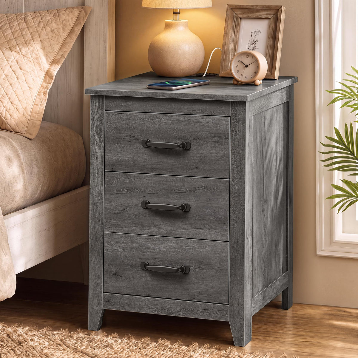 VASAGLE Set of 2 Nightstands with 2 Drawers and Charging Station