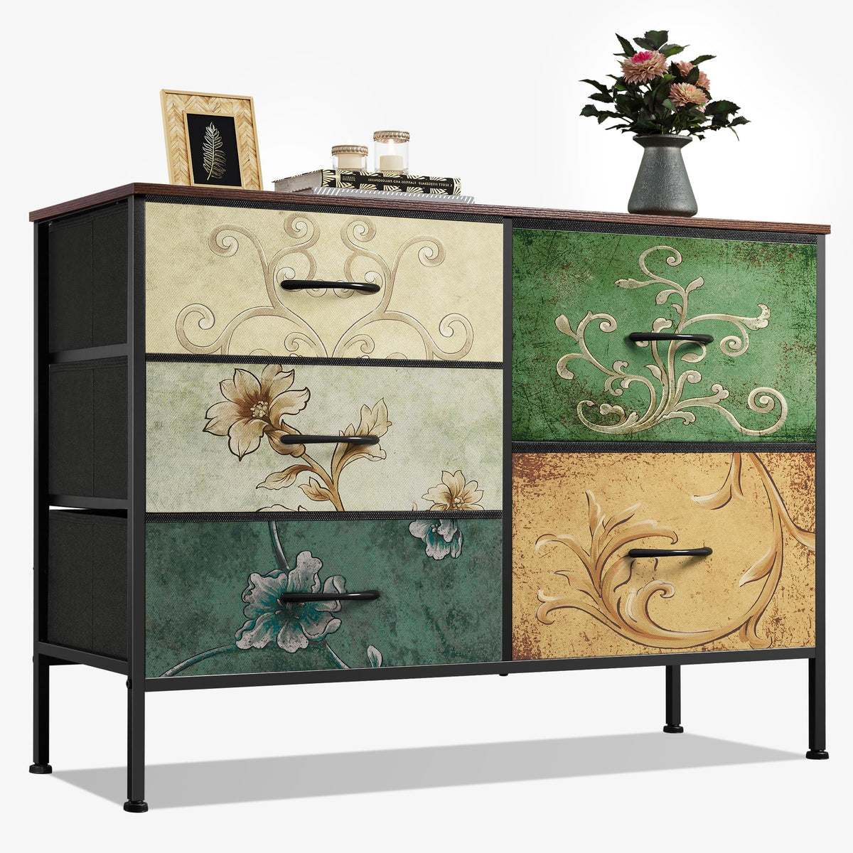 WLIVE Black Dresser for Bedroom, 5 Fabric Chest of Drawers