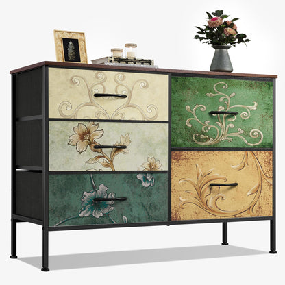 WLIVE Black Dresser for Bedroom, 5 Fabric Chest of Drawers