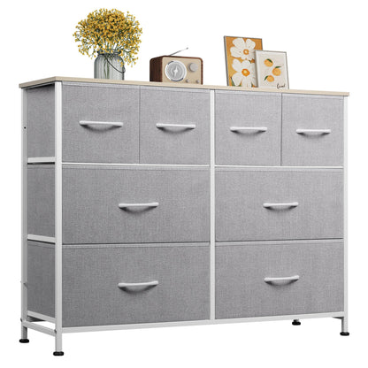WLIVE Wide Dresser for Bedroom, 8 Drawer Chest of Drawers, Black Wood Grain