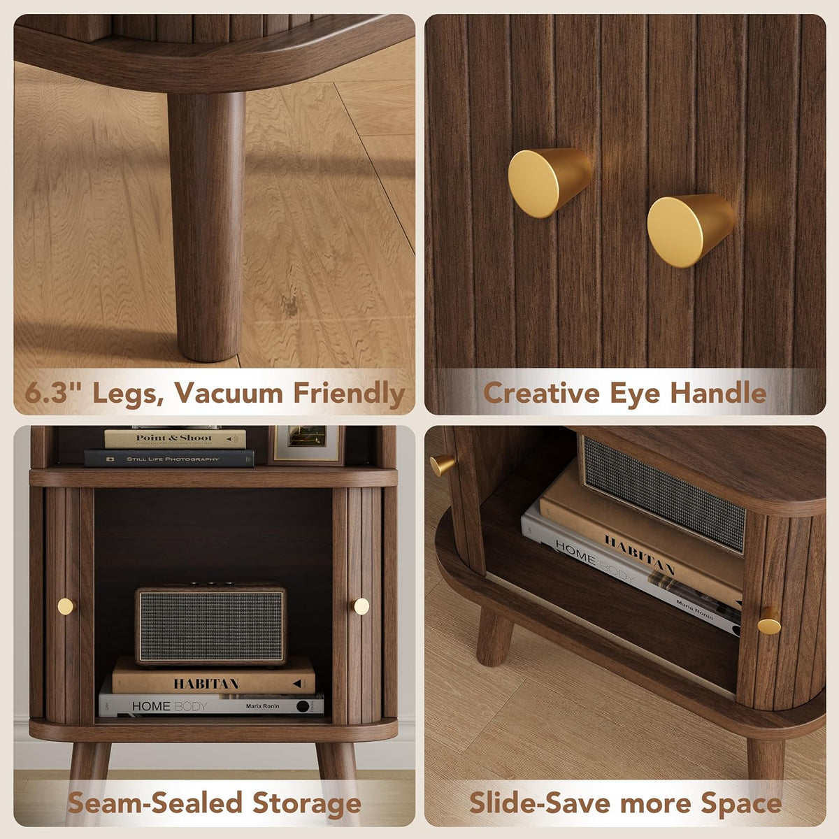 Decofy Mid Century Modern Nightstand Set of 2, Charging Station, Walnut