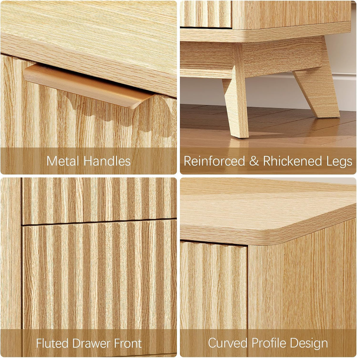 Turosur 24" Wide Fluted Nightstand with 3 Drawers for Bedroom, Oak