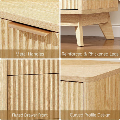 Turosur 24" Wide Fluted Nightstand with 3 Drawers for Bedroom, Oak