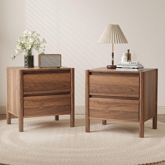 CHUWELL Mid Century Modern Walnut Nightstand Set of 2 for Bedroom