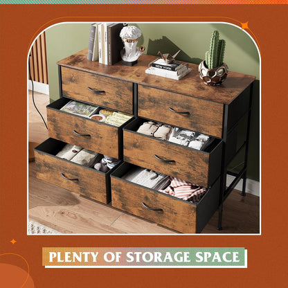 WLIVE Dresser for Bedroom with 6 Fabric Drawers, Rustic Brown