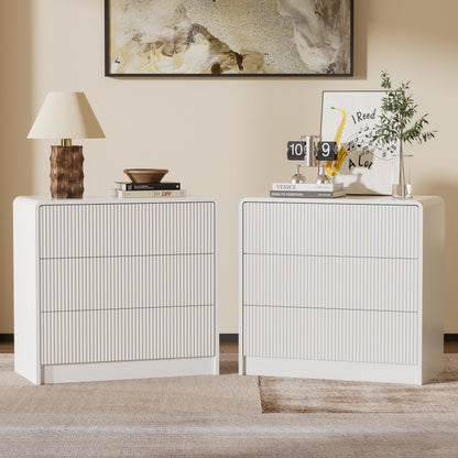 Furniway Set of 2 Modern Curved Nightstand with 2 Drawers, Push-to-Open Wooden Bedside Table, Minimalist End Table for Bedroom, Black