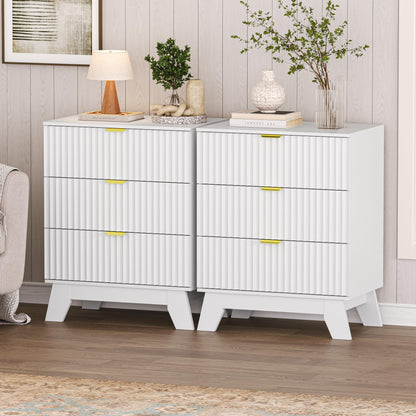 Black Nightstand Set of 2,24" Wide End Table with 3 Large Drawers & Metal Handles,Rustic Farmhouse Wood Small Dresser,Bedside Table,Modern Chest of Drawers for Bedroom,Living Room