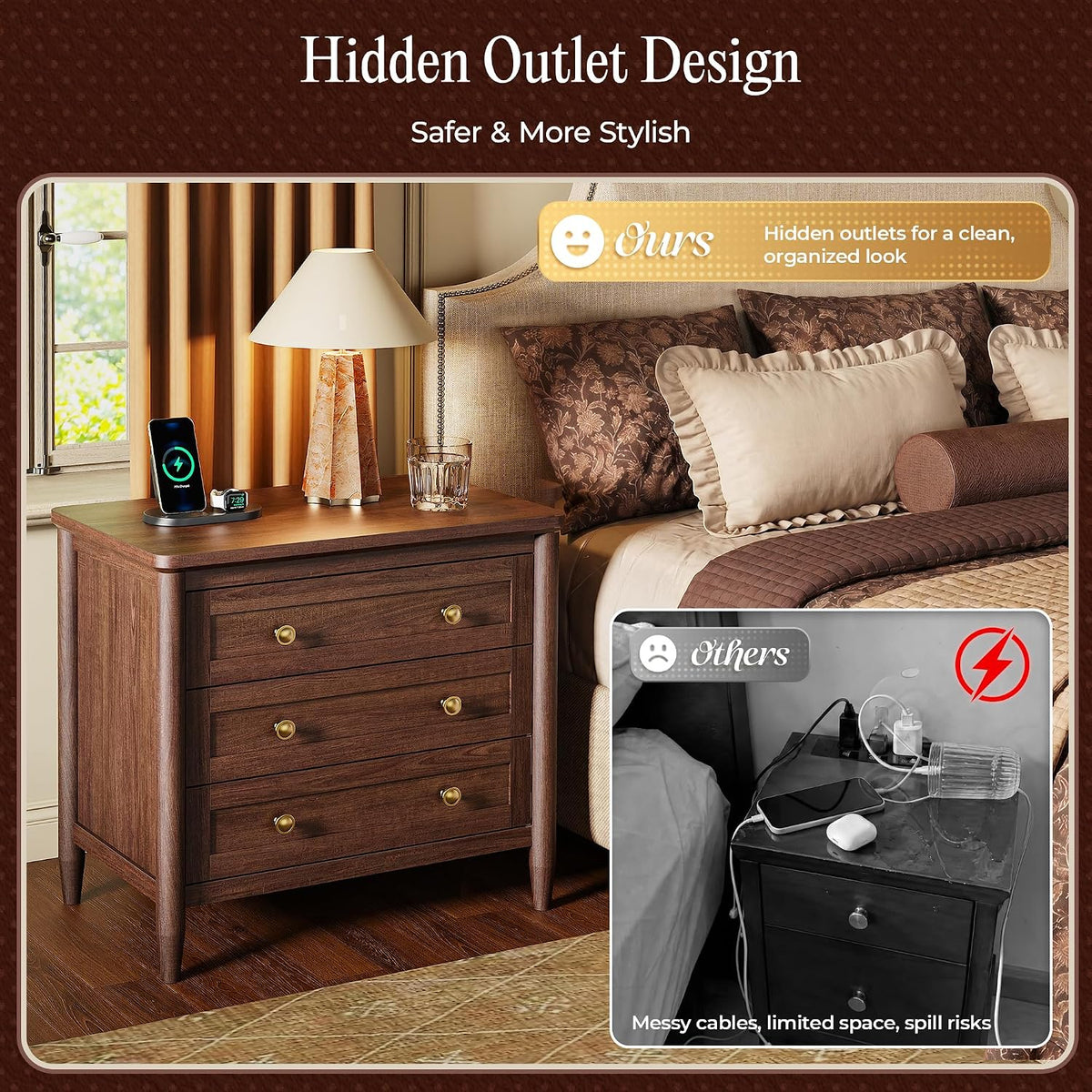 Huuger 27''H Tall Nightstands with Hidden Charging Station