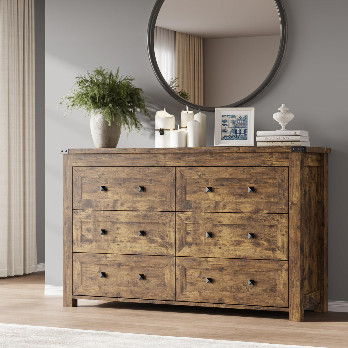 BORNOON 9-Drawer Dresser, Modern Wooden Storage Chest of Drawers, Dresser TV Stand, Wood Drawer Organizer with Metal Handles for Bedroom, Living Room, Hallway