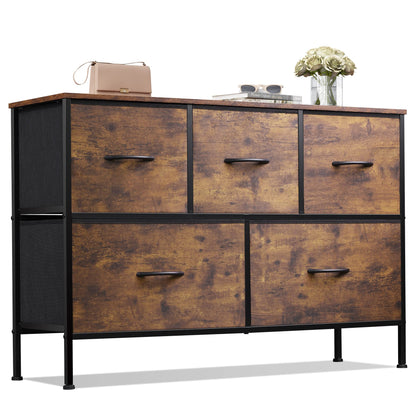 WLIVE Wide Dresser for Bedroom, 5 Drawer Chest of Drawers, Dark Grey