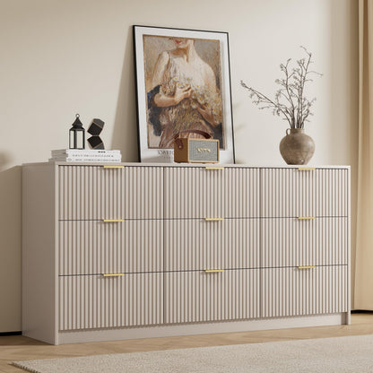 Furniway 55" Wide Green Dresser for Bedroom, Fluted 8 Drawer Dresser