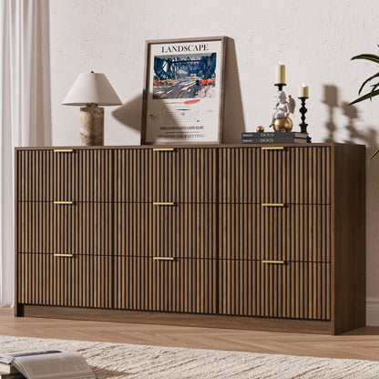 MAISONARIA 55" Wide Fluted 6-Drawer Double Dresser for Bedroom, Black