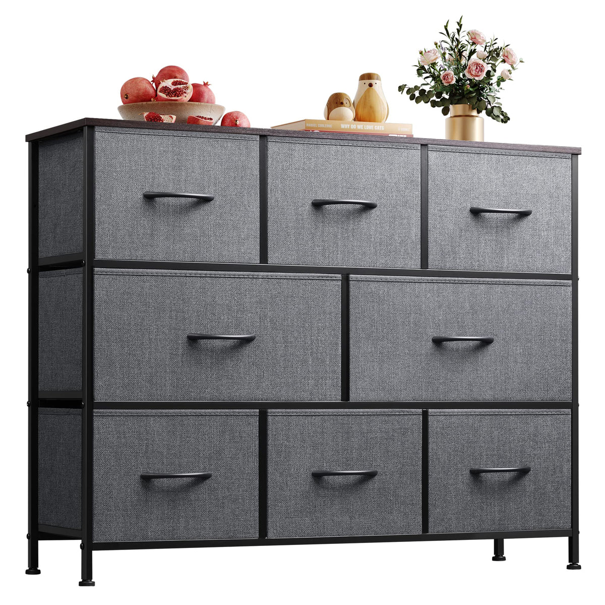 WLIVE Wide Dresser for Bedroom, 8 Drawer Chest of Drawers, Black Wood Grain